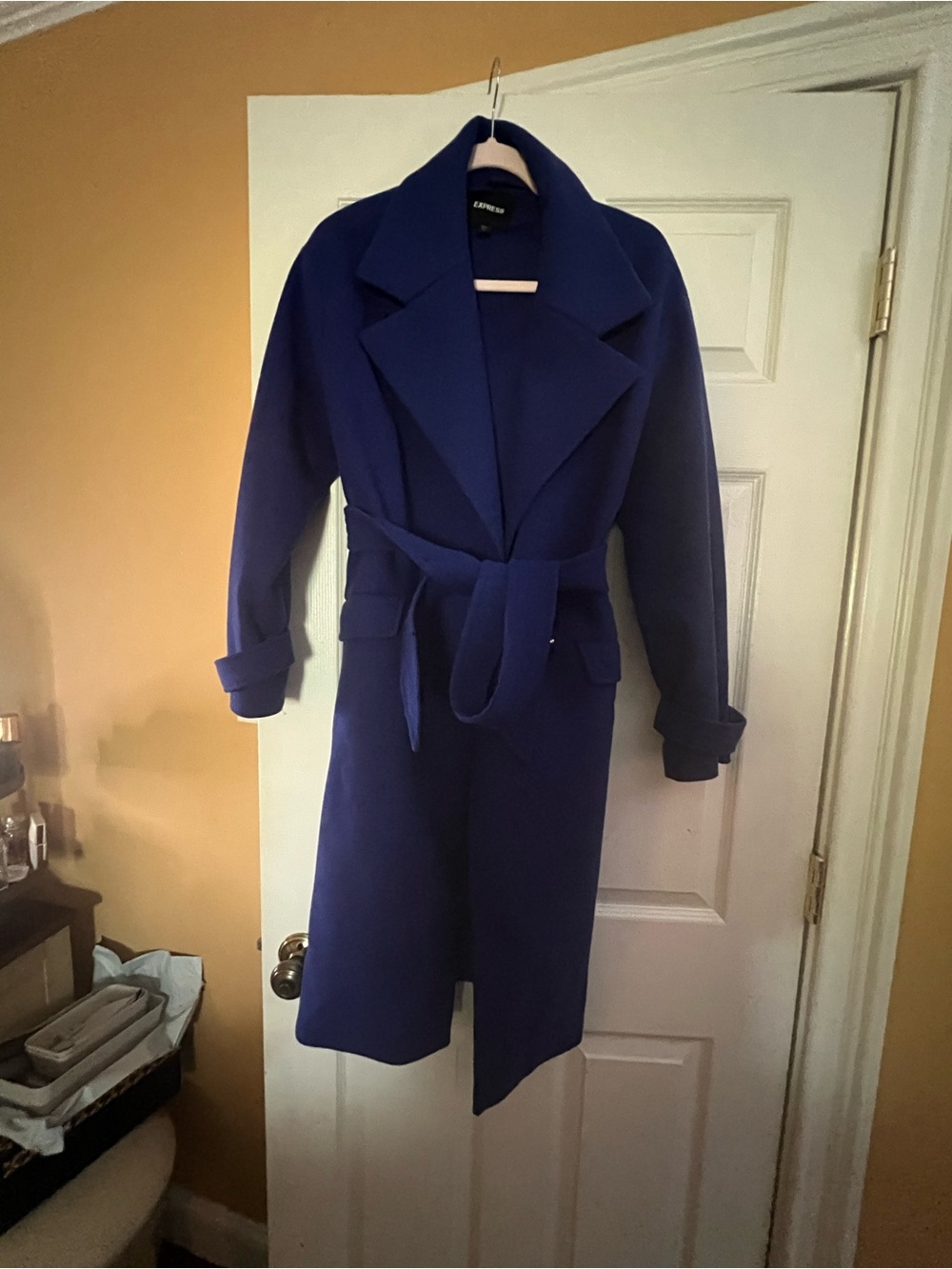 Express Long Belted Trench Coat - Royal Blue